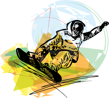 Sketch of Snowboarding colorful abstract illustration