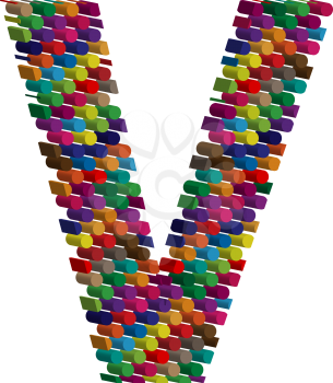 Colorful three-dimensional font letter V