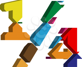 Colorful three-dimensional 1/4 Symbol