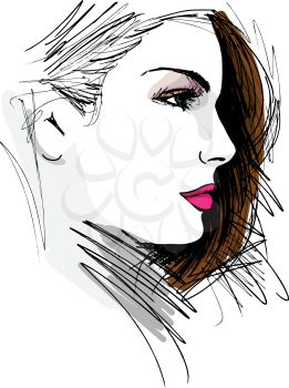 Hand drawn sketch of Beautiful Woman face illustration