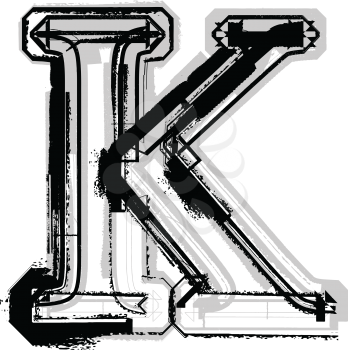 Grunge font. Letter K