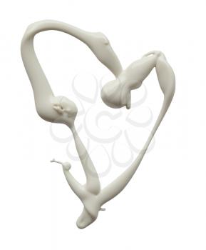 Heart shape made of white cream on a white background, can be used as mayonnaise too. Clipping Path included