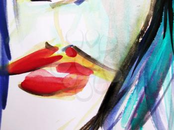 Abstract watercolor closeup of beautiful woman lips