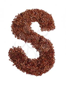 Letter S made with Linseed also known as flaxseed isolated on white background. Clipping Path included