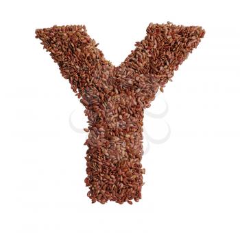 Letter Y made with Linseed also known as flaxseed isolated on white background. Clipping Path included