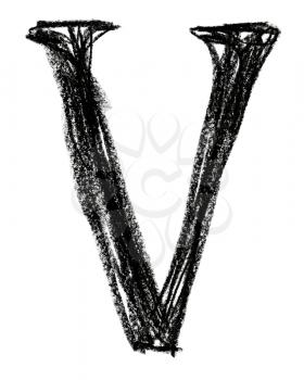 Handwritten sketch black Letter V on white background