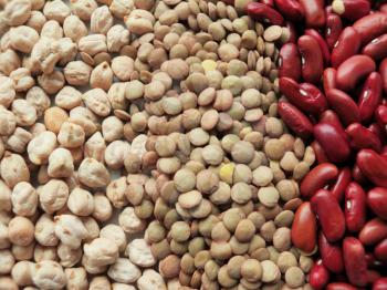 Raw Red Beans, lentils and chickpeas Background. healthy food