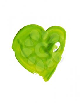 Hand-drawn painted green heart white background
