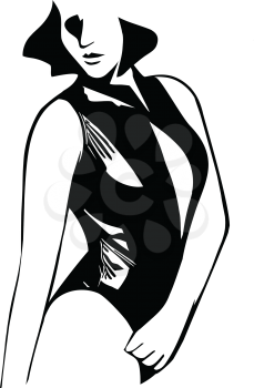 Drawing of Fashion portrait of beautiful woman in sexy swimwear. Vector Illustration
