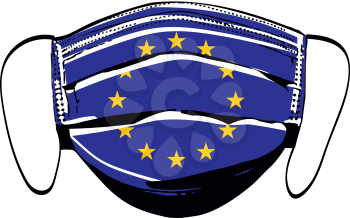 European Union flag on medical face masks isolated on white vector illustration