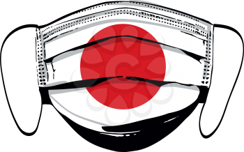Japan flag on medical face masks isolated on white vector illustration