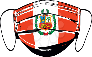 Peru flag on medical face masks isolated on white vector illustration