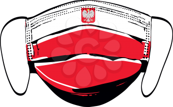 Poland flag on medical face masks isolated on white vector illustration