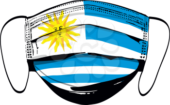 Uruguay flag on medical face masks isolated on white vector illustration
