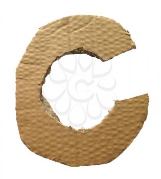 Cardboard texture Letter C. Paperboard alphabet