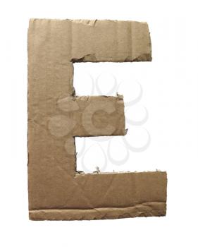 Cardboard texture Letter E. Paperboard alphabet