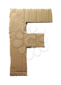 Cardboard texture Letter F. Paperboard alphabet