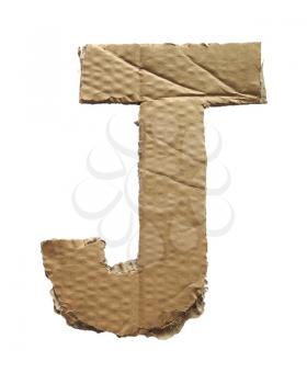 Cardboard texture Letter J. Paperboard alphabet