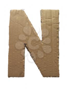 Cardboard texture Letter N. Paperboard alphabet