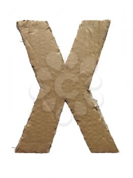 Cardboard texture Letter X. Paperboard alphabet