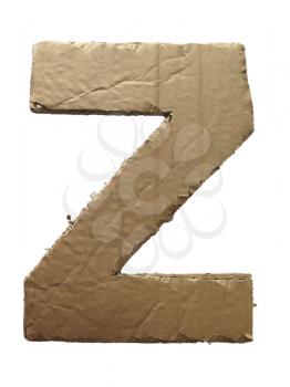 Cardboard texture Letter Z. Paperboard alphabet