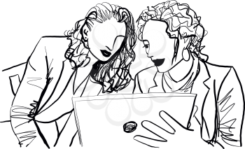 Sketch of business women working on office. Vector illustration