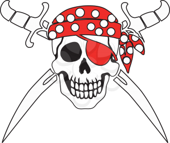Jolly Roger Pirate sign on white background with white backgrounds on the inside contour.