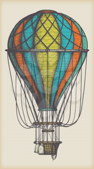 Retro colored hot air balloon on vintage beige background