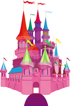 Pink Fairy-tale Princess Castle on white background