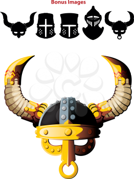 steel horned heavy viking helmet isolated on white background and several bonus images