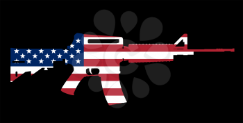 classic American assault gun M16 in the form of a US flag against a black background