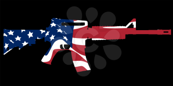 classic American assault gun M16 in the form of a US flag against a black background