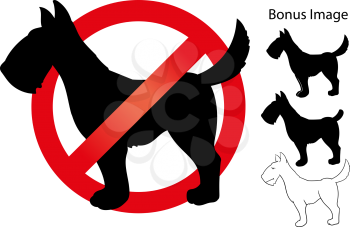 a sign prohibiting entry with dogs into the territory and several bonus image variations
