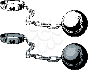 steel chain with a ball with shackle color and black on a white background