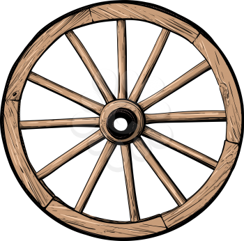old classic wooden wheel from cart or stagecoach color isolated on white background