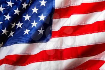 Contrast Starry Striped Waving USA Flag Closeup