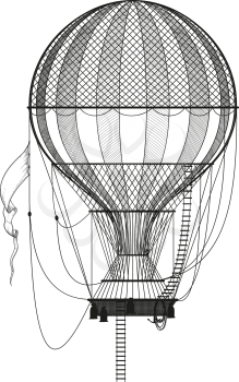 beautiful vintage classic air balloon drawn in the engraving style isolated on white background