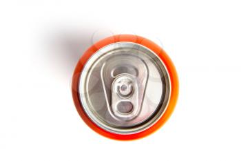 top view aluminum closed can of beer or drink isolated on white background