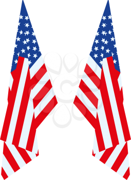 simple United States of America flag hanging in folds on white background