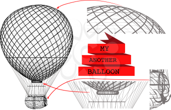 beautiful classic retro hot air balloon with a basket for passengers on a white background