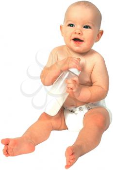Royalty Free Photo of an Infant Child Sitting With a Bottle