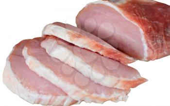 Raw pork meat slices isolated on white background.