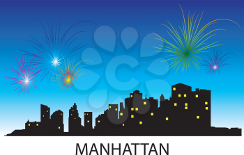 Fireworks over the night Manhattan.