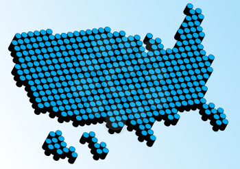 Vector illustration of 3d USA map painted from a lot of small dots.