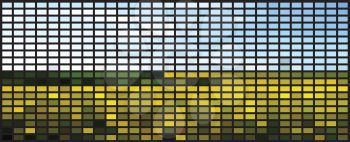 Abstract mosaic from yellow, black and blue rectangles.