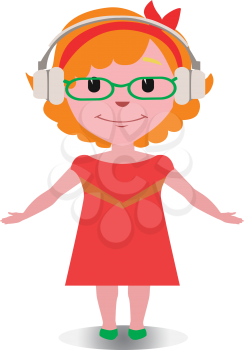 Use as Emoji, Mascot or Emoticon Adult Female with Headphones Illustration Isolated on White Background
