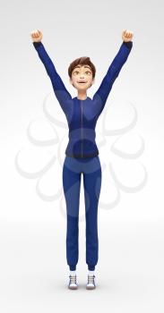 3D Rendered Animated Character in in Athletic Gym Sweat Suit, Isolated on White Spotlight Background
