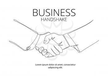 Handshake continuous line vector drawing. Business agreement vector concept. Handshake cooperation business, success partnership meeting, hand shake deal illustration
