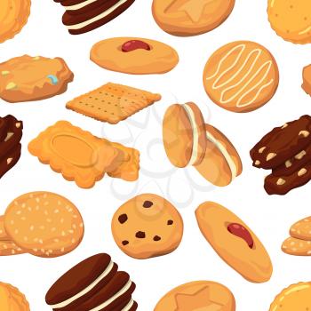 Different cookies in cartoon style. Vector seamless pattern with sweet dessert cookies illustration