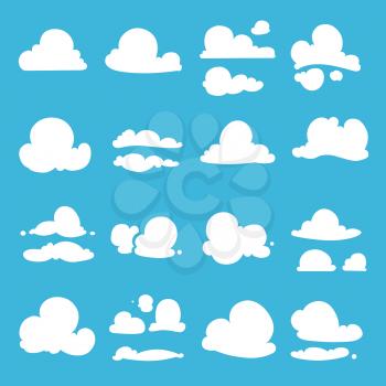 Different clouds in cartoon style. Vector illustration set of white clouds in blue sky
